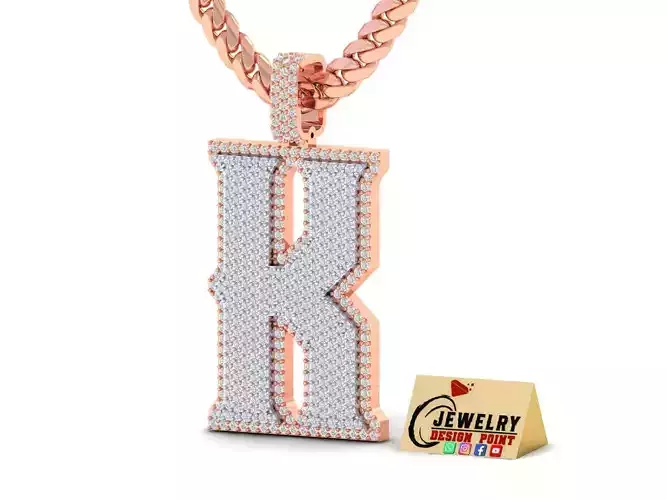 Custom Initial K Letter Diamond Pendant A to Z Alphabet Necklace 3D print model