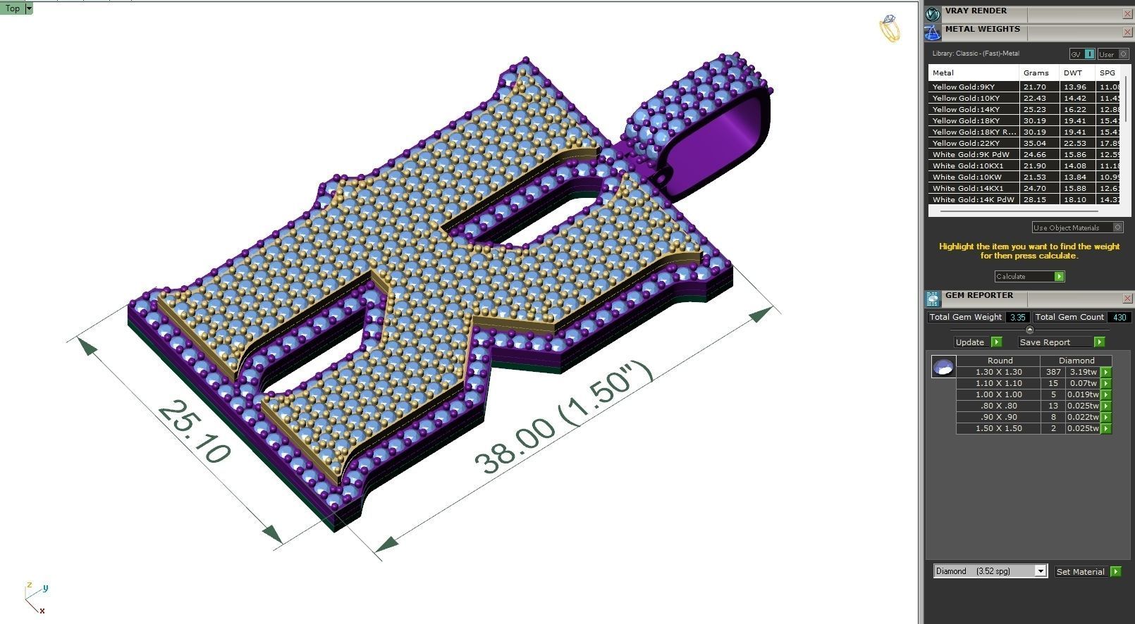 Custom Initial K Letter Diamond Pendant A to Z Alphabet Necklace 3D print model_5