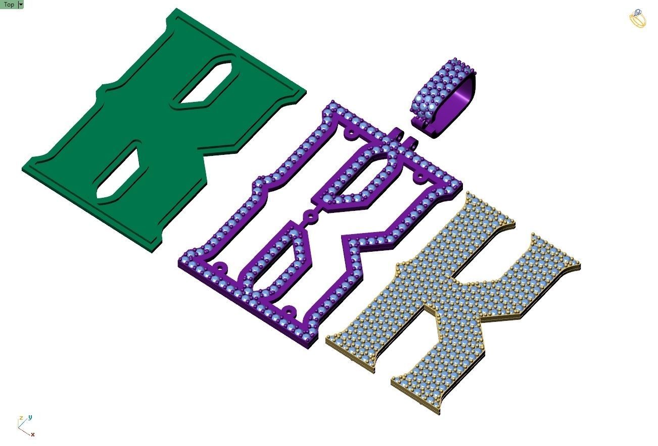 Custom Initial K Letter Diamond Pendant A to Z Alphabet Necklace 3D print model_11