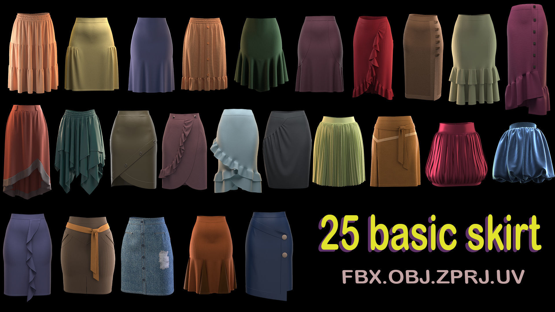 Skirt pack 3D model_1