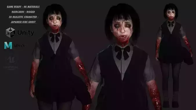 AAA 3D REALISTIC ASIAN GHOST CHARACTER - JAPANESE KIDS GHOST Low-poly 3D model