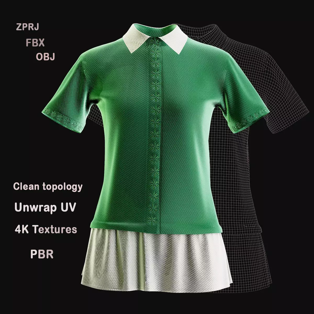 Female Blouse Low-poly 3D model_0