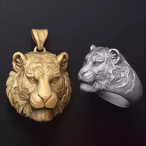 Tiger Pendant Ring Set 3D print model