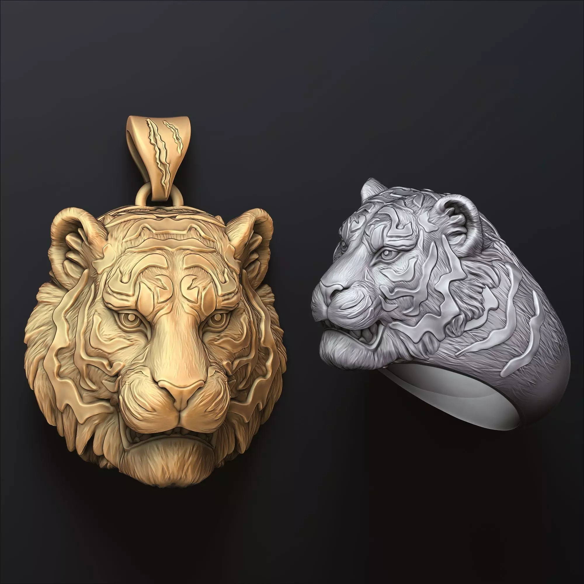 Tiger Pendant Ring Set 3D print model_0