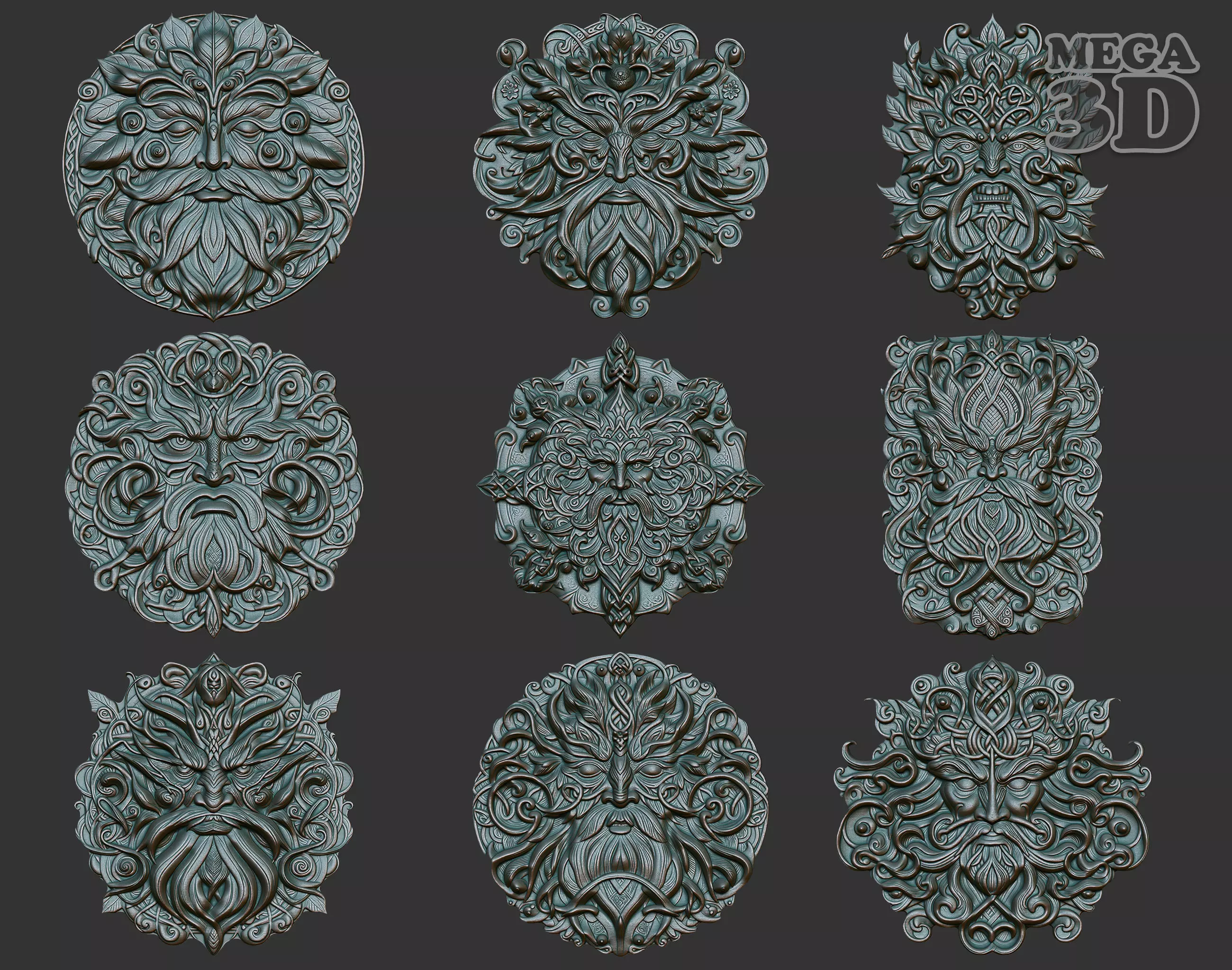 Celtic Greenman Basrelief Pack 240525 3D Model Collection_0