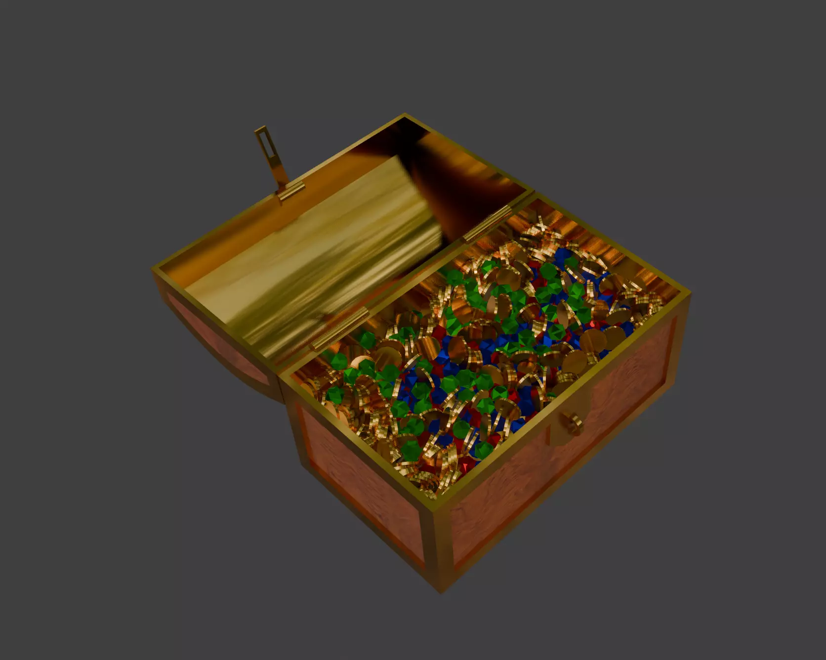 Gold Treasure Chest With Coins and Gems 3D model_0