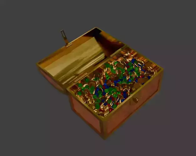 Gold Treasure Chest With Coins and Gems