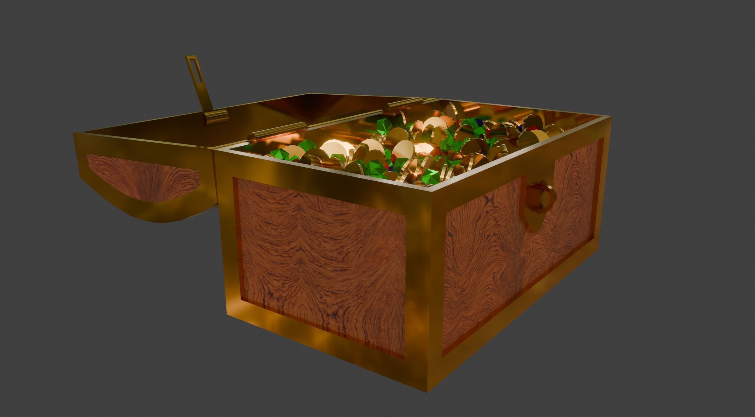 Gold Treasure Chest With Coins and Gems 3D model_2