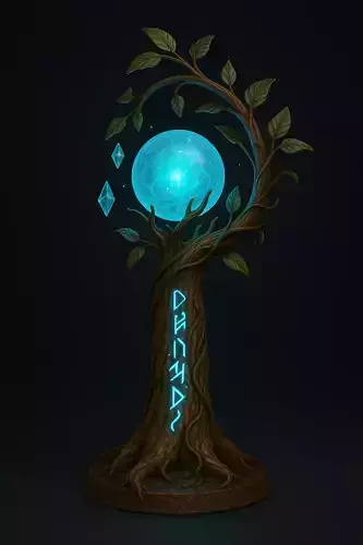 Fantasy Rune Tree Lamp  Magical Orb Table Light for 3D Printing 