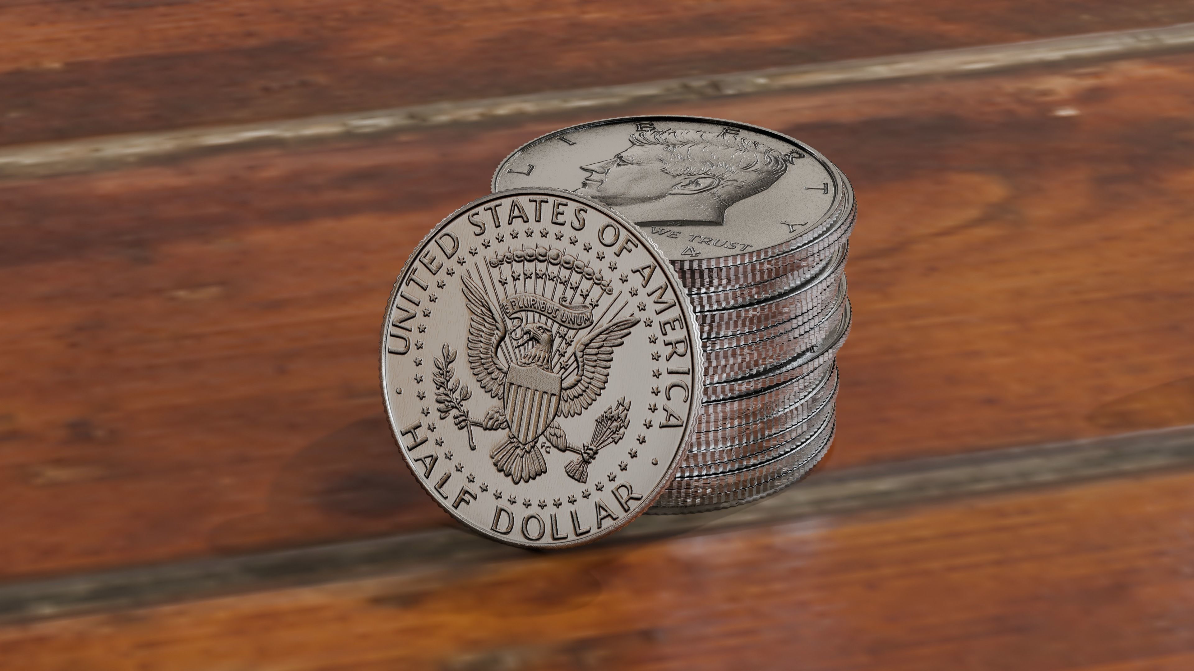 Kennedy Half Dollar Coin 1vs10 ratio Low-poly 3D model_3
