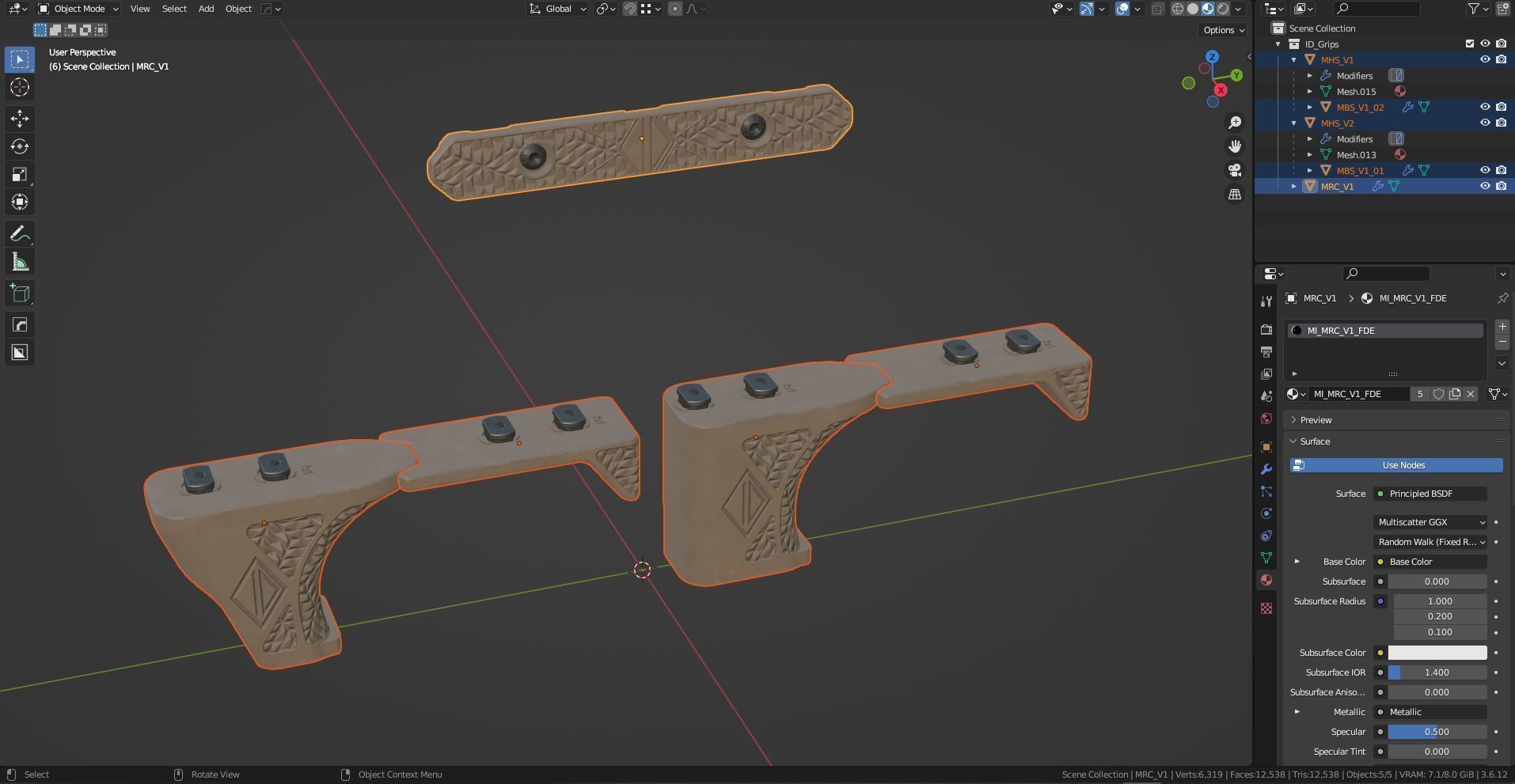 IRREGULAR DEFENSE GRIP AND RAIL COVER Low-poly 3D model_11