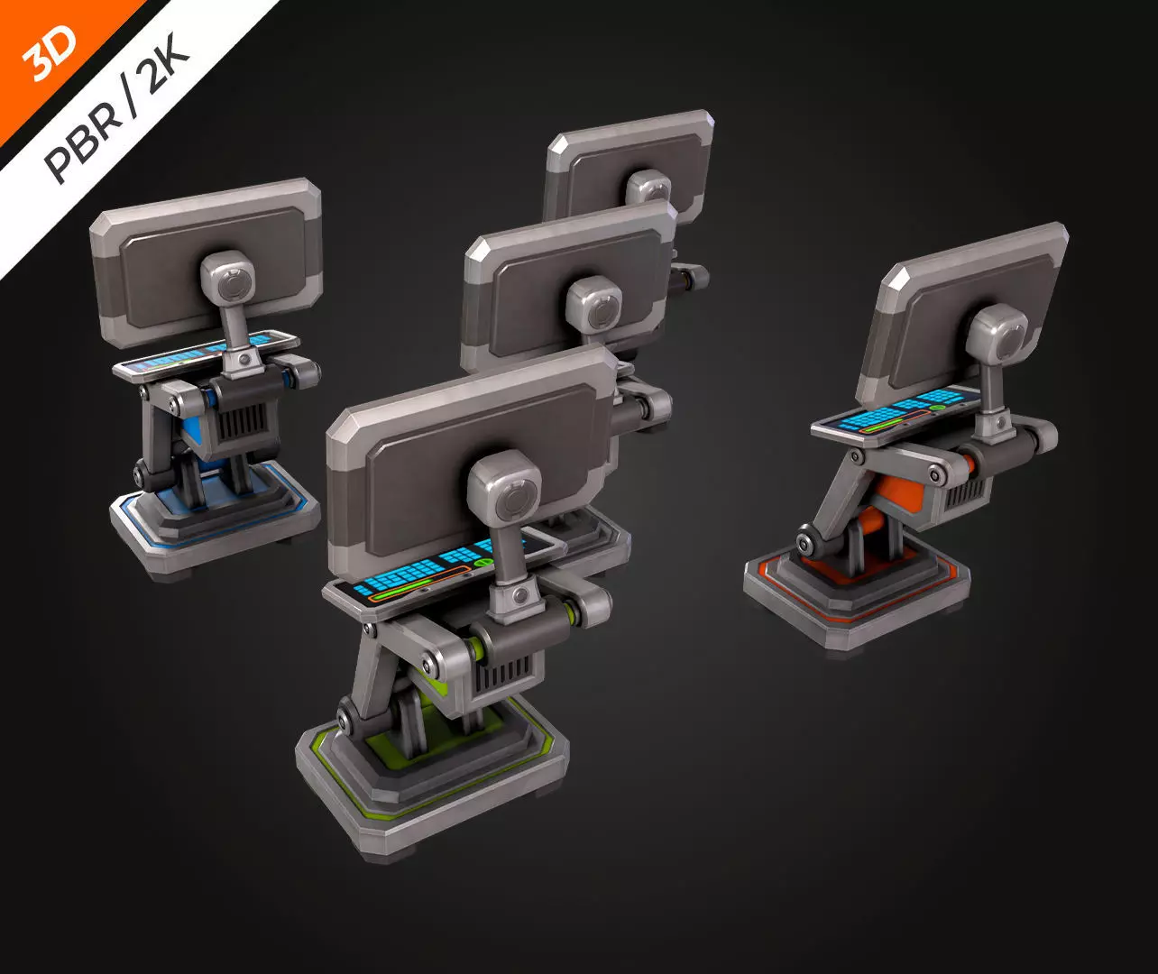 SCI-FI PC Monitor Low-poly 3D model_10