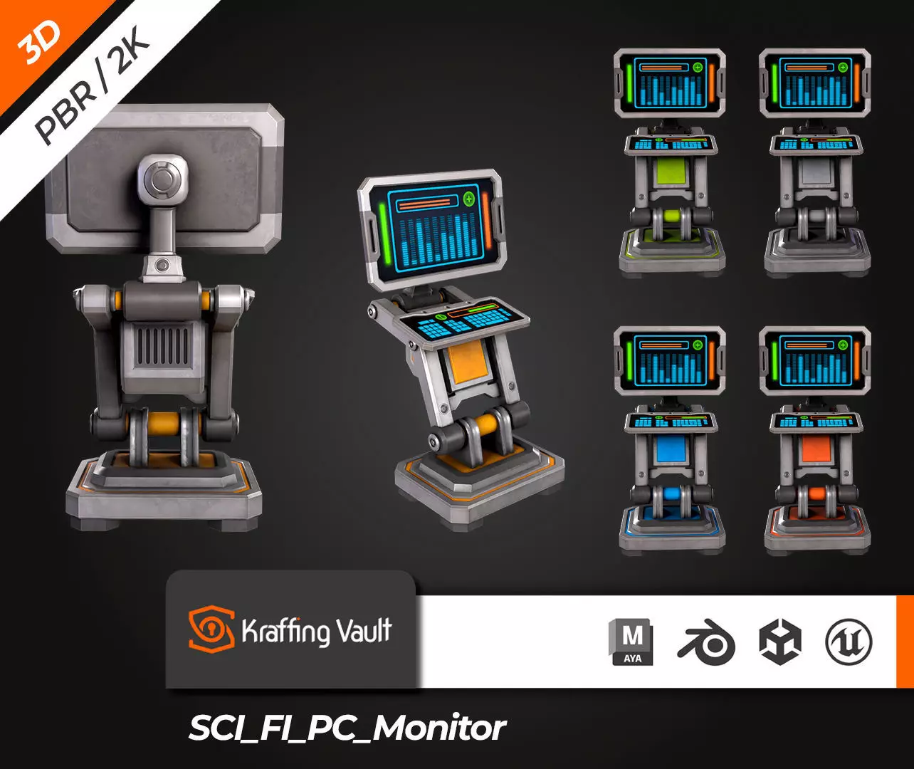 SCI-FI PC Monitor Low-poly 3D model_0