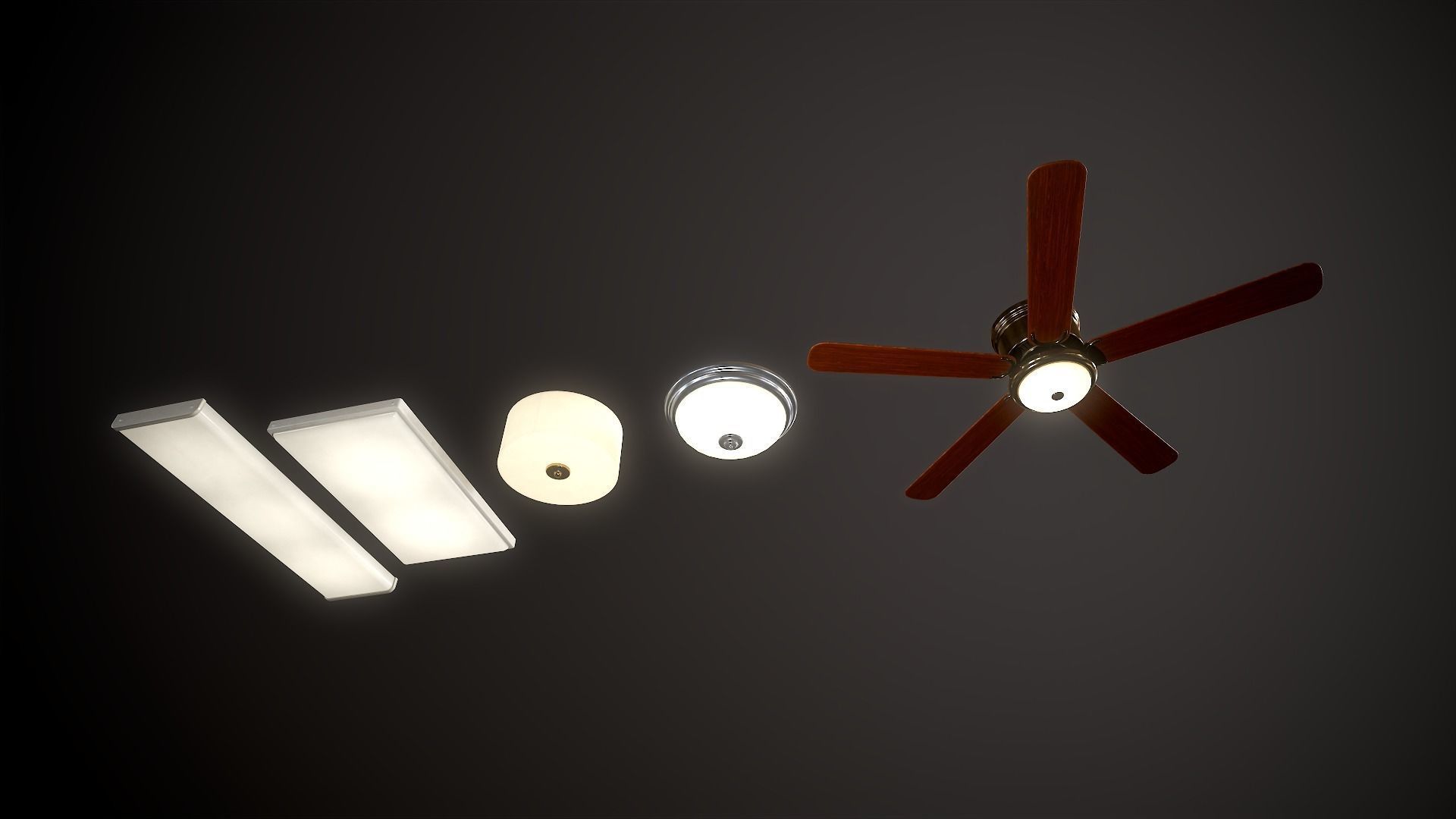 Ceiling Light Set Low-poly 3D model_1