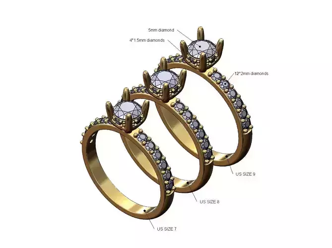 Half eternity diamond setting 5mm stone ring US sizes 7 8 9