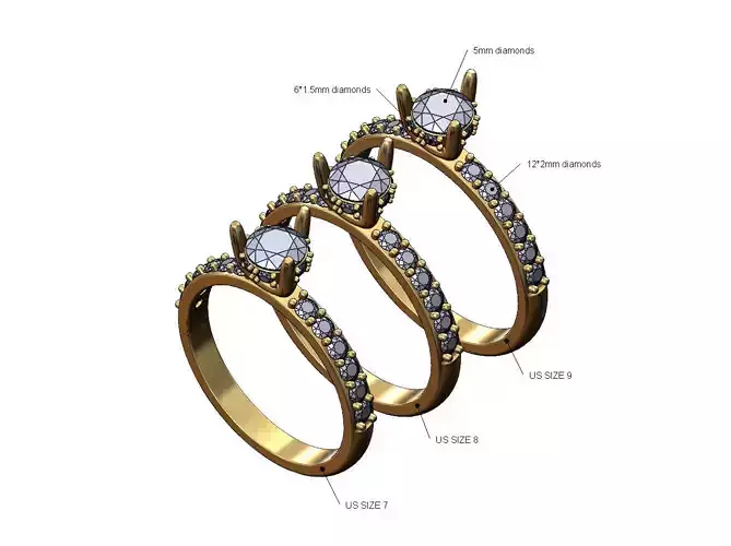 Half eternity diamond 3 prong setting 5mm stone ring