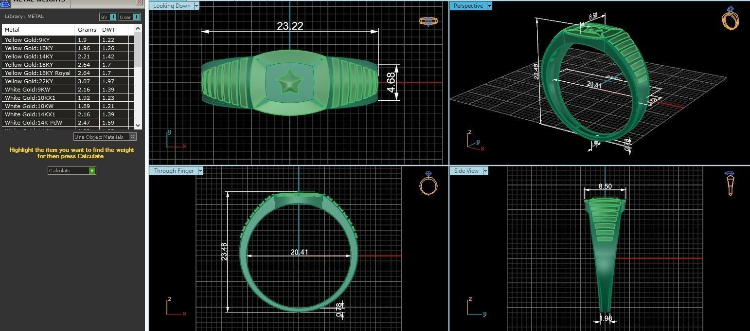 Captain America Plain Gold Light weight Mens Band Ring 3D print model_3