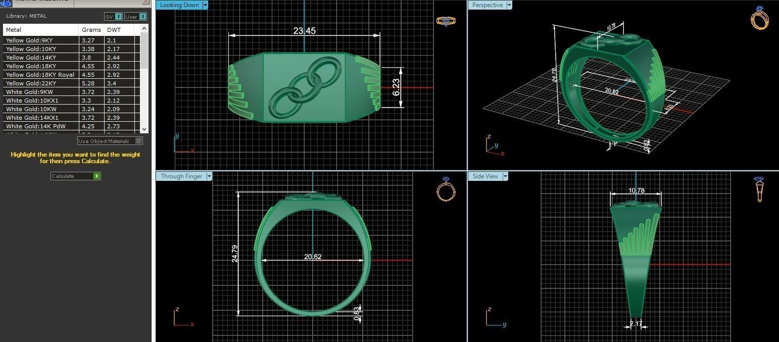 Chain Top Plain Gold Light weight minimalist Mens Band Ring 3D print model_3