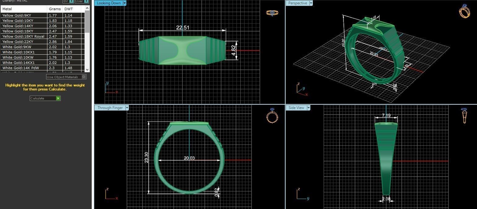 H Plain Gold Light weight minimalist Mens Band Ring 3dm stl 3D print model_3