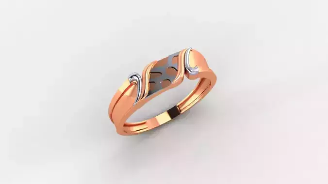 Wave Line Plain Gold Light weight minimalist Mens Band Ring