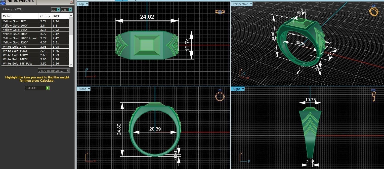 Top Head Plain Gold Light weight minimalist Mens Band Ring 3D print model_3