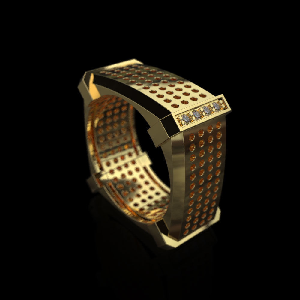 The ring with small diamonds 3D print model_3
