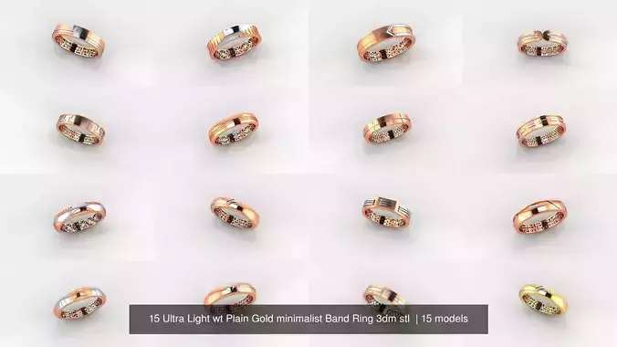 15 Ultra Light wt Plain Gold minimalist Band Ring 3dm stl  3D Model Collection