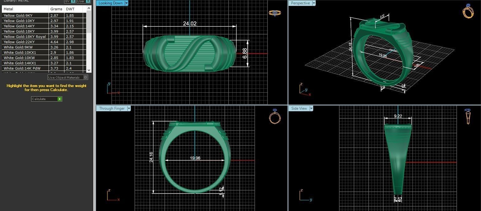 S for Super Plain Gold Light weight minimalist Mens Band Ring 3D print model_3
