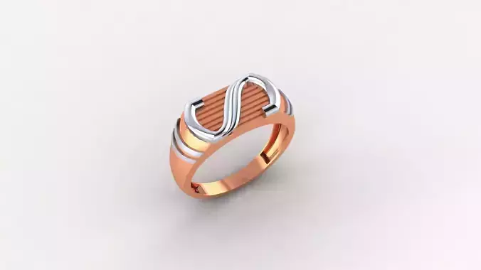 S for Super Plain Gold Light weight minimalist Mens Band Ring