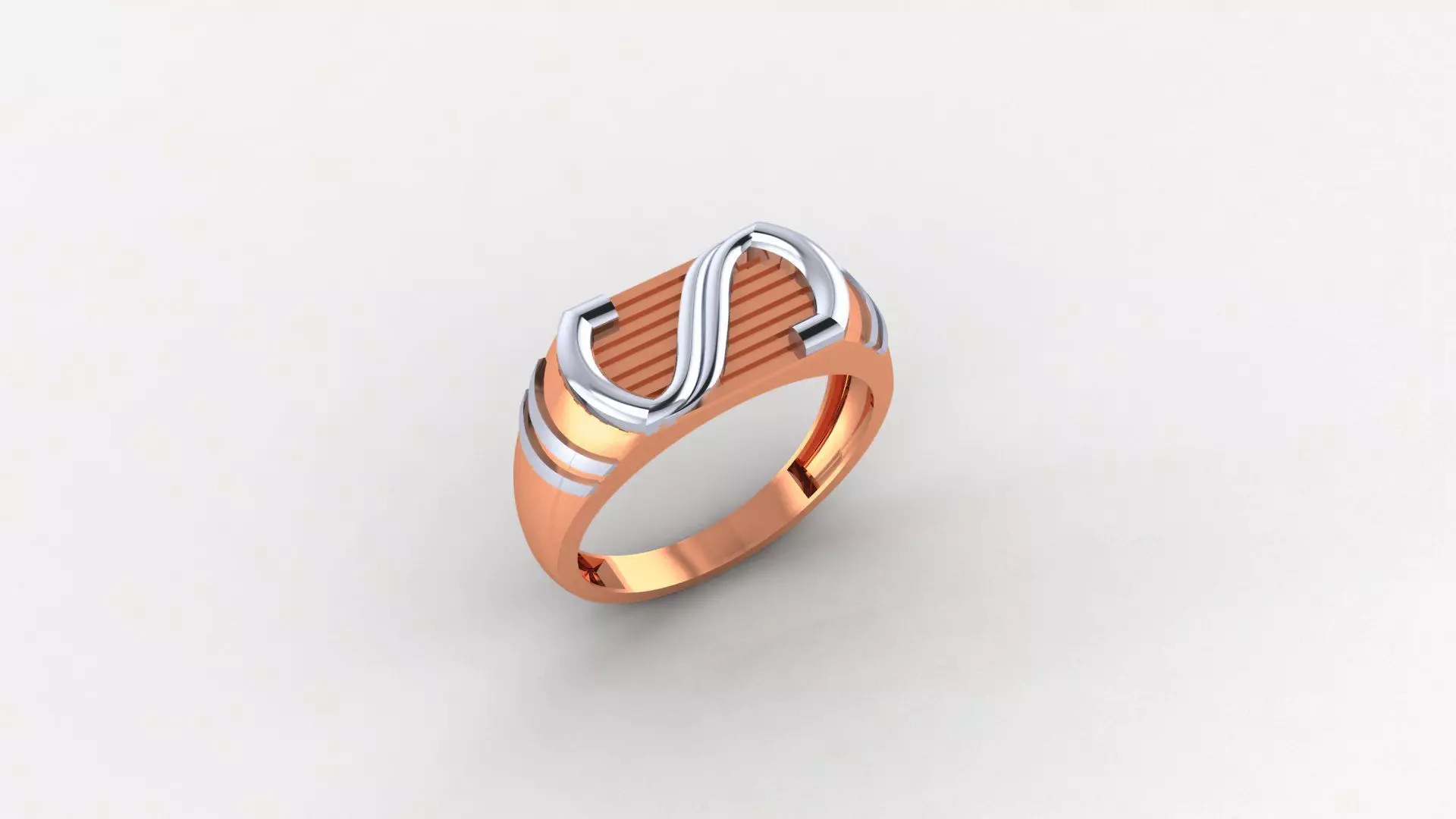 S for Super Plain Gold Light weight minimalist Mens Band Ring 3D print model_0