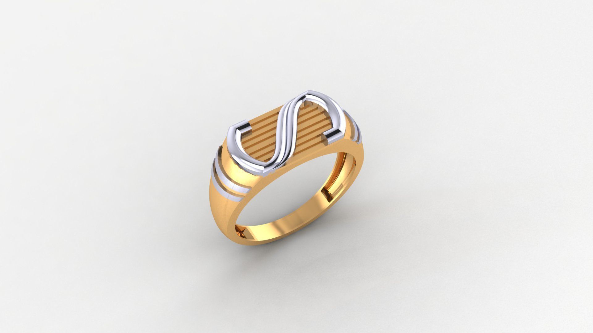 S for Super Plain Gold Light weight minimalist Mens Band Ring 3D print model_1