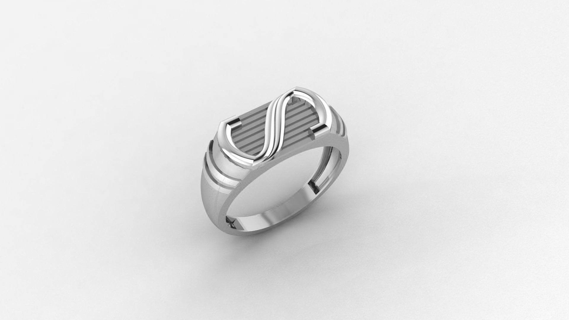 S for Super Plain Gold Light weight minimalist Mens Band Ring 3D print model_2