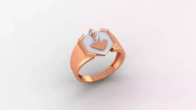 Ship Anchor Plain Gold Light weight minimalist Mens Band Ring