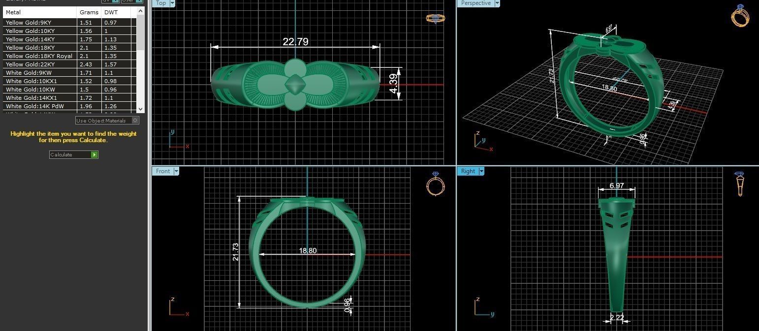Flower Head Plain Gold Light weight minimalist Mens Band Ring 3D print model_3