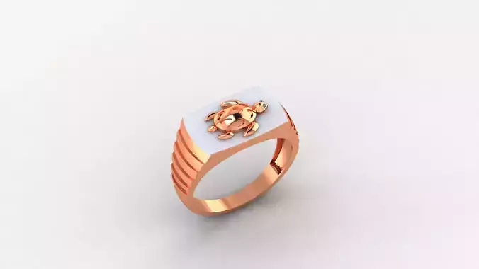 Tortoise Plain Gold Light weight minimalist Mens Band Ring 3dm