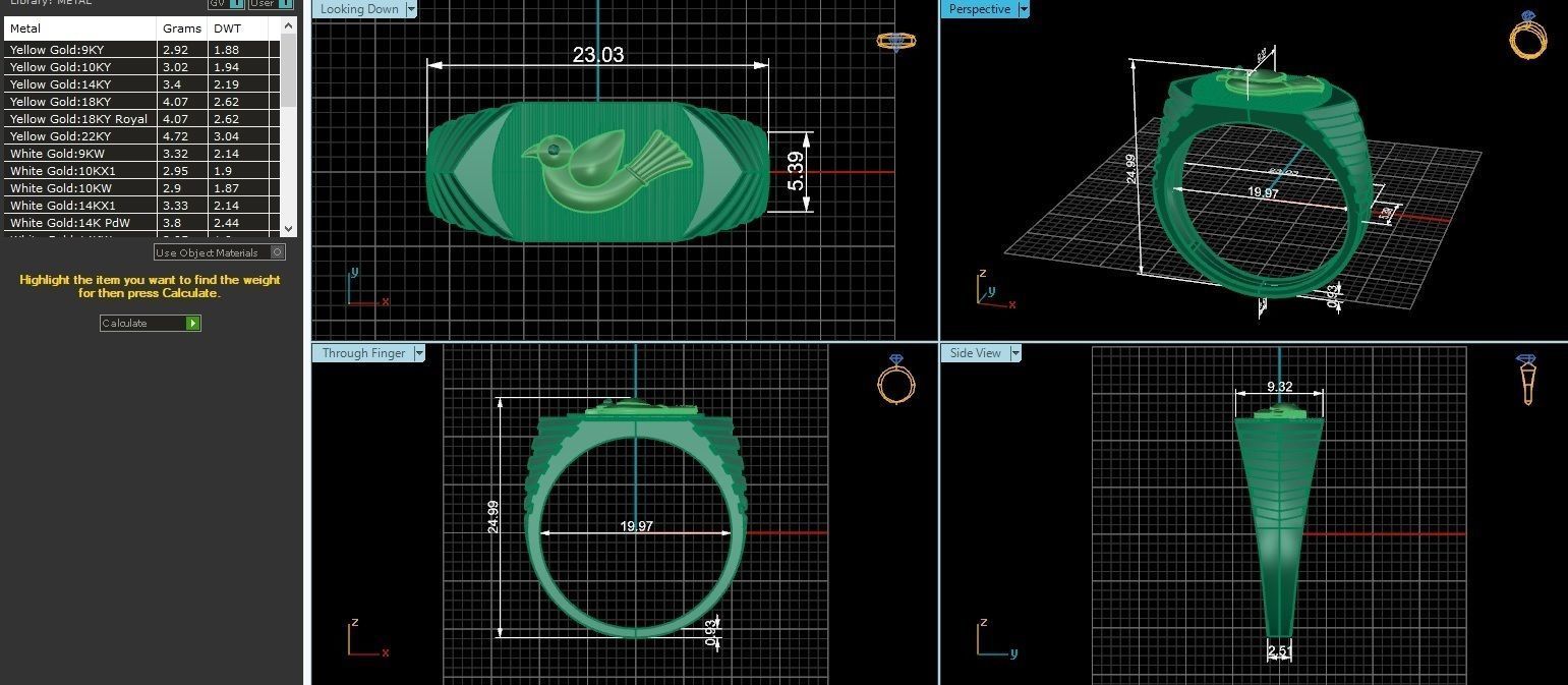 Bird Plain Gold Light weight minimalist Mens Band Ring 3dm stl  3D print model_3