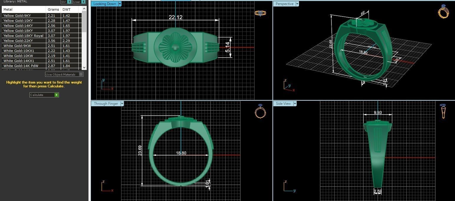 Flower Head Plain Gold Light weight minimalist Mens Band Ring 3D print model_3