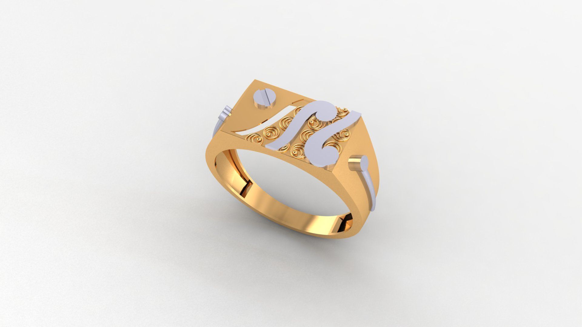 Screw Head Vines Plain Gold Light weight Mens Band Ring 3D print model_1