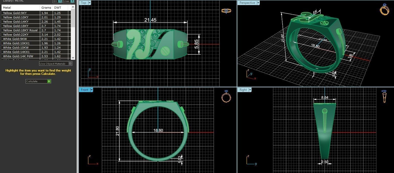 Screw Head Vines Plain Gold Light weight Mens Band Ring 3D print model_3
