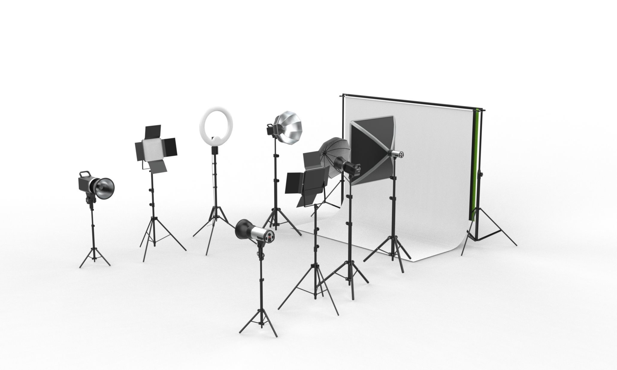 Studio Backdrop And Lights Kit Collection 3D model_2