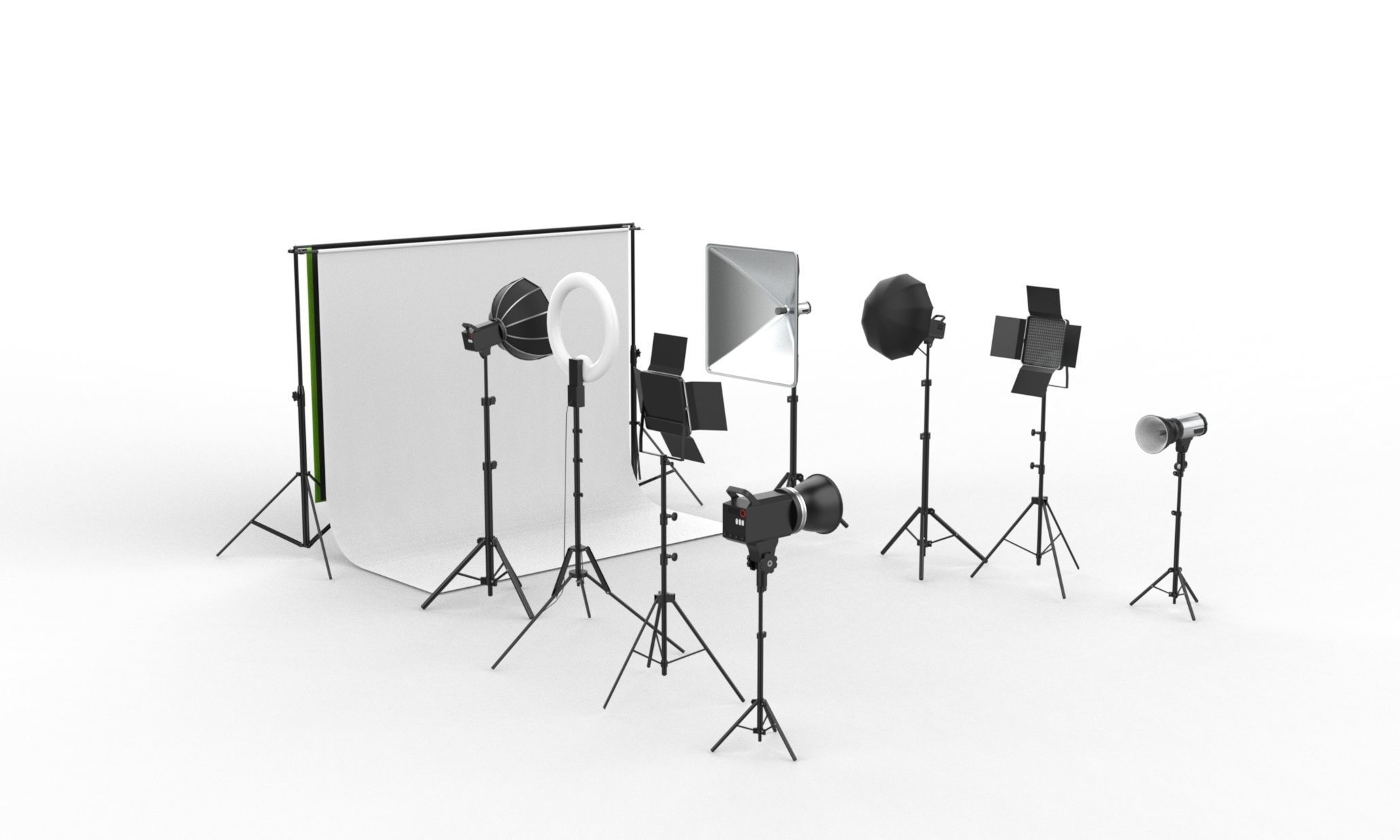 Studio Backdrop And Lights Kit Collection 3D model_1