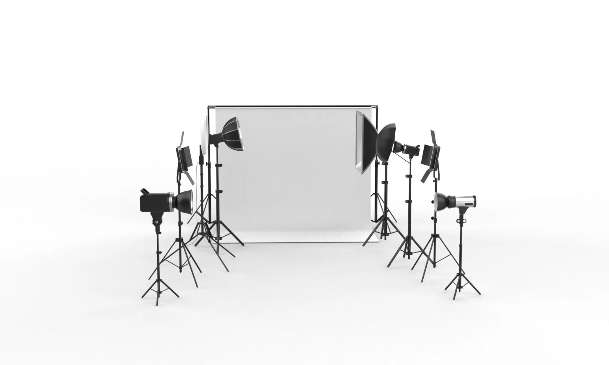 Studio Backdrop And Lights Kit Collection 3D model_0