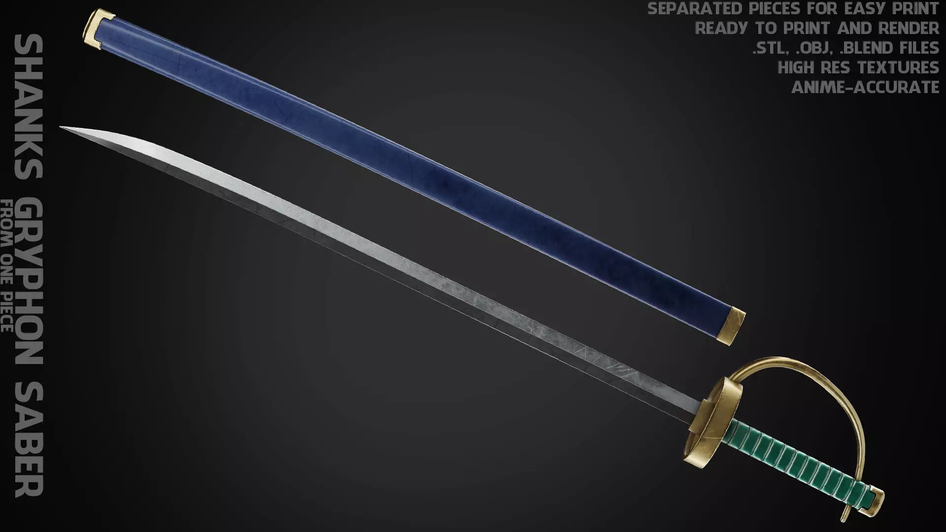One Piece Shanks Gryphon Blade and Scabbard for Cosplay 3D print model