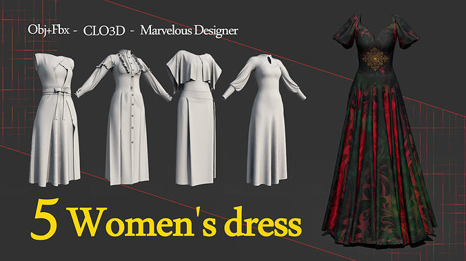 5 Womens dress obj fbx zprj 3D model