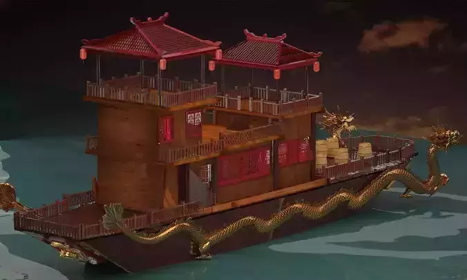 Chinese dragon  house boat  