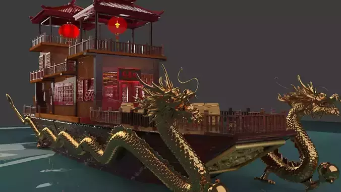 Chinese dragon  house boat  