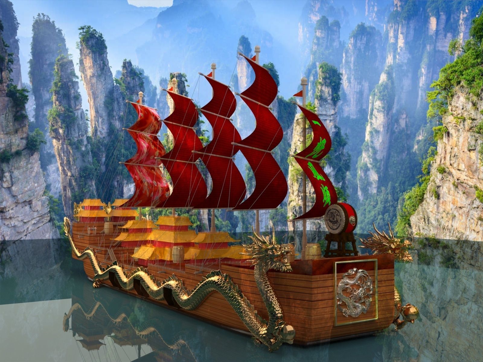 Chinese dragon  boat  3D model_5