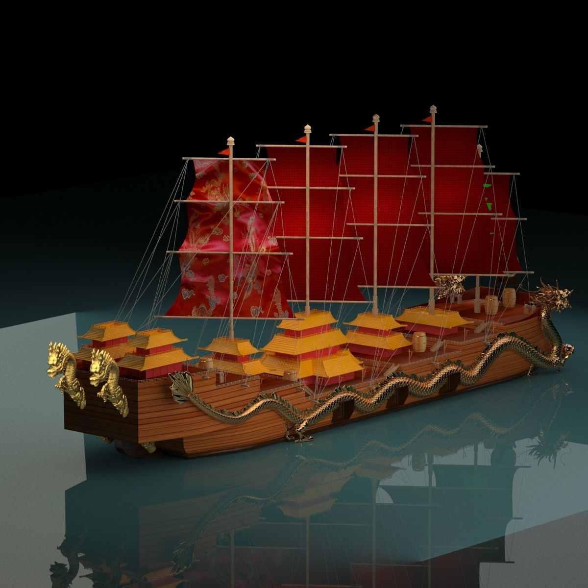 Chinese dragon  boat  3D model_1