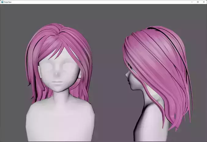 Anime hair style 51 low poly for woman and girl