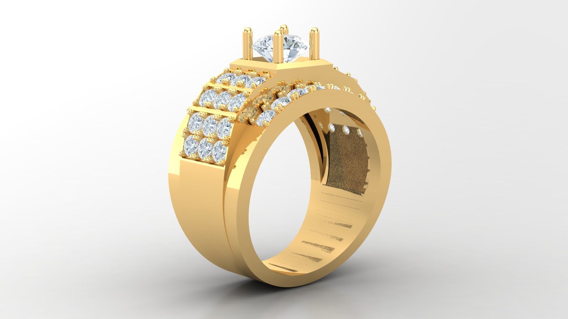Diamond Men Ring Cad File MR 136 3D print model_3